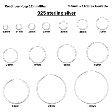 2.5mm Thickness Continuous Hoop Earrings Round 925 Sterling Silver (12mm-80mm)